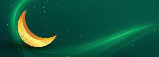 d'oro mezzaluna Luna islamico verde bandiera design vettore