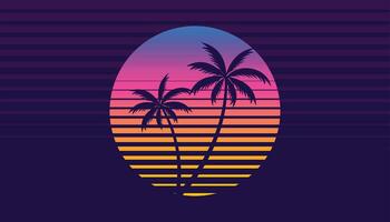 classico retrò anni 80 stile tropicale tramonto con palma albero vettore