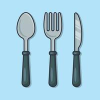 cucchiaio, forchetta, e coltello cartone animato vettore illustrazione.