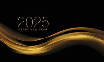 2025 nuovo anno con astratto brillante colore oro onda design elemento e luccichio effetto su buio sfondo. per calendario, manifesto design vettore