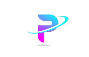 rosa blu p alfabeto lettera logo icona design con swoosh per affari e società vettore