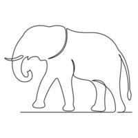 continuo singolo linea disegno di elefante selvaggio animale nazionale parco conservazione, safari zoo concetto mondo animale giorno schema vettore illustrazione