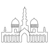 continuo uno linea arte disegno di masajid islamico ornamento schizzo schema arte vettore illustrazione.