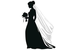 un' sposa con mazzo nero silhouette vettore arte