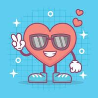 cuore divertente cartone animato personaggio indossare occhiali da sole. contento San Valentino giorno concetto. romantico mascotte. piatto vettore illustrazione.