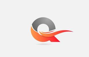 icona del logo della lettera dell'alfabeto q grigio arancione per affari e società con design swoosh vettore