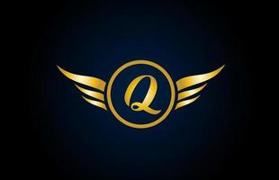 oro dorato q ala ali alfabeto lettera logo icona con un design di classe per azienda e affari vettore