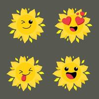 collezione di differenza emoticon icona di carino sole cartone animato su bianca sfondo vettore illustrazione