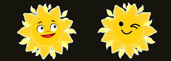 collezione di differenza emoticon icona di carino sole cartone animato su bianca sfondo vettore illustrazione