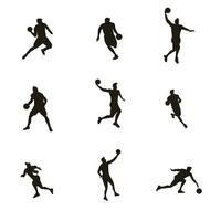 vettore illustrazione - silhouette illustrazioni cartone animato impostato di uomo giocando cestino palla gioco - piatto cartone animato stile