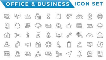 attività commerciale e ufficio ragnatela icone nel linea stile. i soldi, banca, contatto, infografica. icona collezione vettore