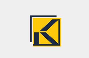 k giallo blu quadrato alfabeto lettera logo icona design per affari e società vettore