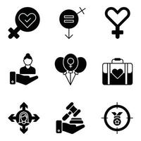 set di icone glifo femminismo vettore