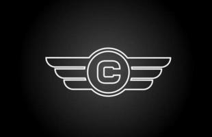 icona del logo della lettera dell'alfabeto c per affari e società con design dell'ala della linea in bianco e nero vettore