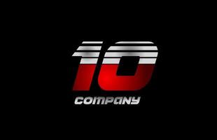 numero logo 10 dieci rosso grigio nero icona design per affari e società vettore