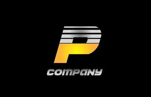 icona del logo della lettera dell'alfabeto p per affari e società con design a strisce gialle vettore