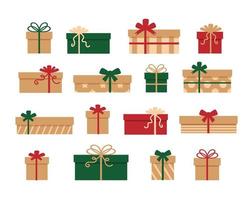 impostare scatole regalo artigianali natale o compleanno. stile eco rustico vettore