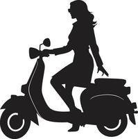 elegante città commutare nero vettore logo urbano eleganza donna su scooter emblema
