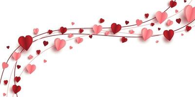 san valentino giorno elemento con rosa, rosso cuore sagomato papercut e linea vettore
