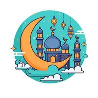 Ramadan kareem saluto carta con moschea e Luna. vettore illustrazione