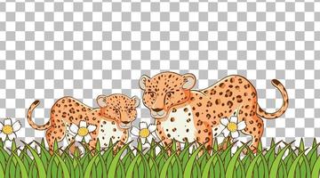 leopardo in piedi sul campo in erba sullo sfondo della griglia vettore