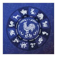 carta con gallo, gallina con blu fiori nel etno-boho stile e vettore illustrazione eps 10