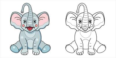 cartone animato animale elefante linea e colore. cartone animato vettore illustrazione per colorazione libro