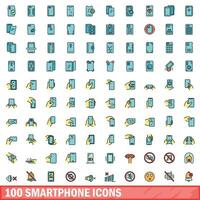 100 smartphone icone impostare, colore linea stile vettore