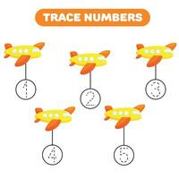 tracciare e Scrivi numeri a partire dal 1 per 5. grafia pratica per prescolastico bambini. attività pagina. vettore