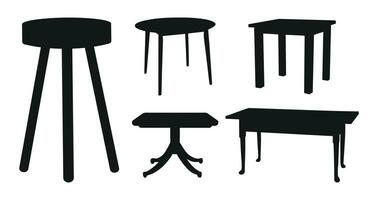nero silhouette di un' scrivania, cena tavolo, condimento tavolo, desktop, cucina tavolo. pezzo di mobilia vettore