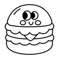 kawaii hamburger cartone animato linea icona. vettore