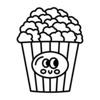 kawaii veloce cibo Popcorn cartone animato linea icona. vettore