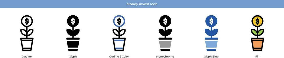 i soldi investire icona impostato vettore