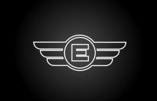 e icona del logo della lettera dell'alfabeto per affari e società con design dell'ala della linea in bianco e nero vettore