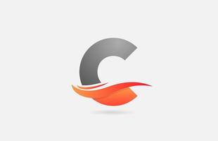 icona del logo della lettera dell'alfabeto grigio arancione c per affari e società con design swoosh vettore