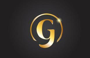 icona del logo della lettera dell'alfabeto dorato g in colore giallo e nero. design semplice e creativo del cerchio d'oro per affari e società vettore