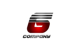 6 sei numeri logo icona design in colore sfumato grigio rosso per affari e società vettore