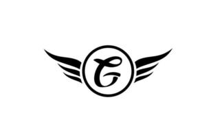 bianco e nero g ala ali alfabeto lettera logo icona con cerchio per il design e il business dell'azienda vettore