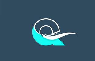 q icona logo lettera alfabeto blu bianco per azienda con design swoosh vettore