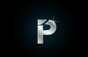p icona del logo della lettera dell'alfabeto in metallo argentato per affari e società con design scintilla vettore