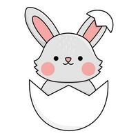 vettore Pasqua coniglietto icona per bambini. carino kawaii coniglio illustrazione. divertente cartone animato lepre carattere. tradizionale primavera vacanza simbolo tratteggio o seduta nel il uovo