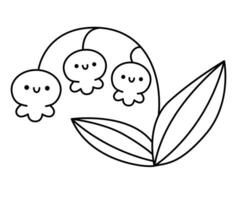 vettore nero e bianca kawaii giglio di il valle icona per bambini. carino linea Pasqua simbolo illustrazione o colorazione pagina. divertente sorridente cartone animato carattere. adorabile primavera primo fiore clipart