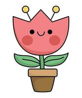 vettore kawaii fiore pentola con tulipano icona per bambini. carino Pasqua simbolo illustrazione. divertente cartone animato carattere. adorabile primavera clipart con Casa pianta
