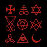 satanico simboli, medievale occultismo, Magia francobolli, sigilli, chiavi, mistico simboli nodi, diavolo attraversare. sigillo Lucifero Baphomet vettore