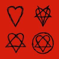cuore pentagramma rovesciato heartagram cartello, simbolo di amore e odiare, pentagramma e rituale cerchio. emblemi e sigillo occulto simboli. vettore