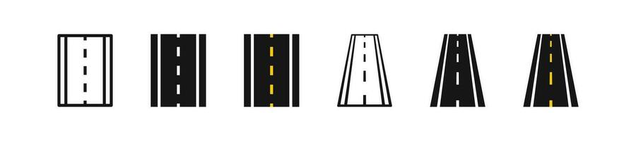 strada icona. autostrada simbolo. asfalto strada segni. modo simboli. sentiero icone. Nero, piatto colore. vettore cartello.