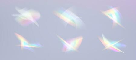 sfocato arcobaleno rifrazione copertura effetto impostare. leggero lente prisma effetto. olografico riflessione, cristallo bagliore perdita ombra sovrapposizione. vettore astratto illustrazione.