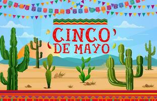 cinco de mayo vacanza bandiera con messicano deserto vettore