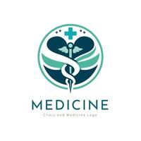 medicina caduceo farmacia ospedale clinica attraversare logo modello design vettore