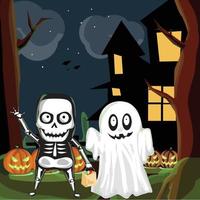 halloween teschio uomo e fantasma spaventoso vettore